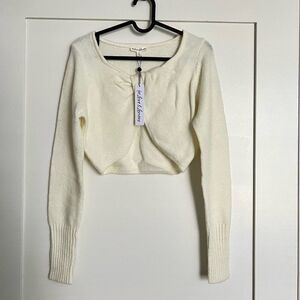 NWT For Love & Lemons Women's Size S Twist Front Crop Top Sweater White Cropped